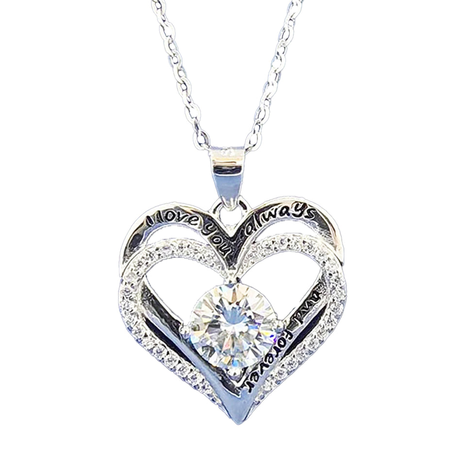 Real Moissanite Double Heart  Sterling Silver Necklace