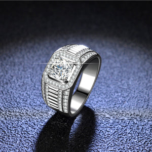 Round Moissanite Sterling Silver Wedding Ring For Men