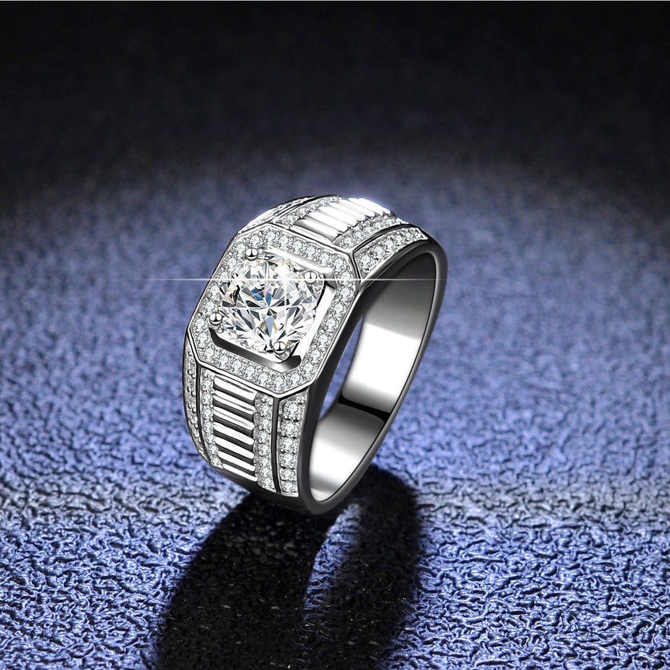 Round Moissanite Sterling Silver Wedding Ring For Men