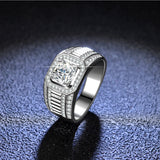 Round Moissanite Sterling Silver Wedding Ring For Men