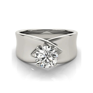 Solitaire Round Moissanite Concave Wide Band Engagement Ring