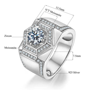 Fashion Round Moissanite Side Stone Sterling Silver Ring For Men