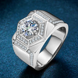 Fashion Round Moissanite Side Stone Sterling Silver Ring For Men