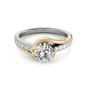 Bezel Round Moissanite Bypass Pave Two Tone Engagement Ring