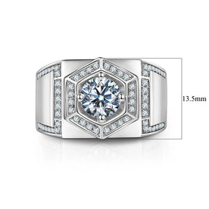 Fashion Round Moissanite Side Stone Sterling Silver Ring For Men