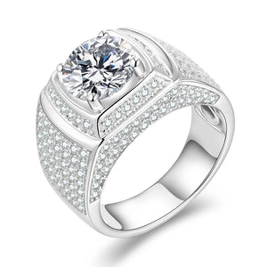 Round Moissanite Luxury Sterling Silver Wedding Ring For Men