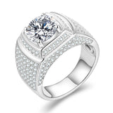 Round Moissanite Luxury Sterling Silver Wedding Ring For Men