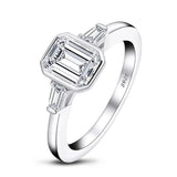 Three Stone Emerald Cut Moissanite Bezel Engagement Ring