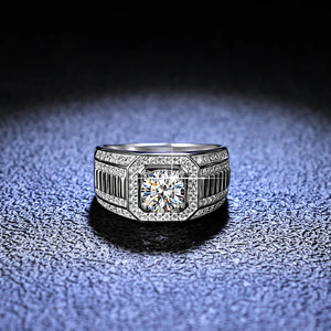 Round Moissanite Sterling Silver Wedding Ring For Men