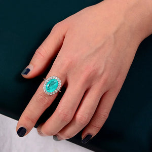 Halo Oval Cut Paraiba Tourmaline Sterling Silver Ring