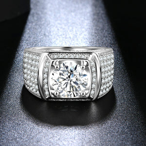 Round Moissanite Luxury Sterling Silver Wedding Ring For Men