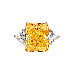 Three Stone Radiant Cut Yellow Sapphire Two Tone Sterling Silver Ring