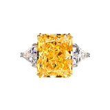 Three Stone Radiant Cut Yellow Sapphire Two Tone Sterling Silver Ring