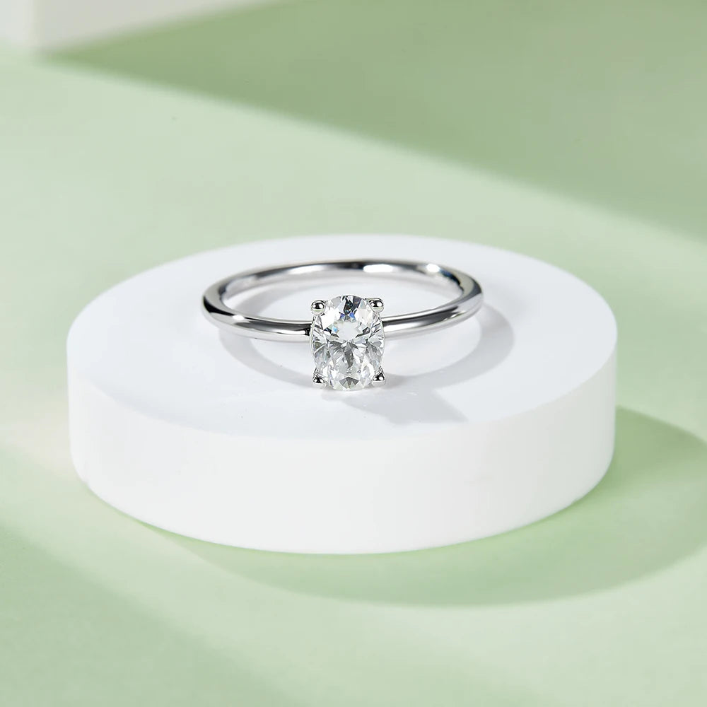 Classic Solitaire Oval Moissanite Four Prong Polish Engagement Ring