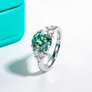 Green Moissanite Side Stone Engagement Ring