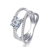 Triple Row Criss-Cross Moissanite Pave Engagement Ring