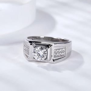 Round Moissanite Sterling Silver Wedding Ring For Men