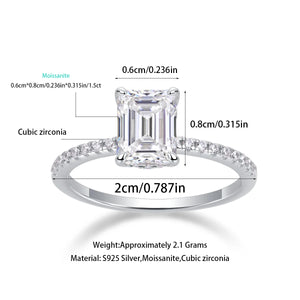 Emerald Cut Moissanite Pave Sterling Silver Engagement Ring