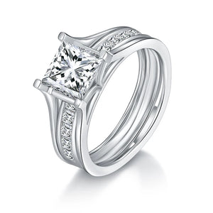 Princess Cut Moissanite Triple Row Pave Engagement Ring