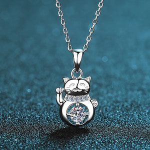 Real Moissanite Cat Sterling Silver Necklace