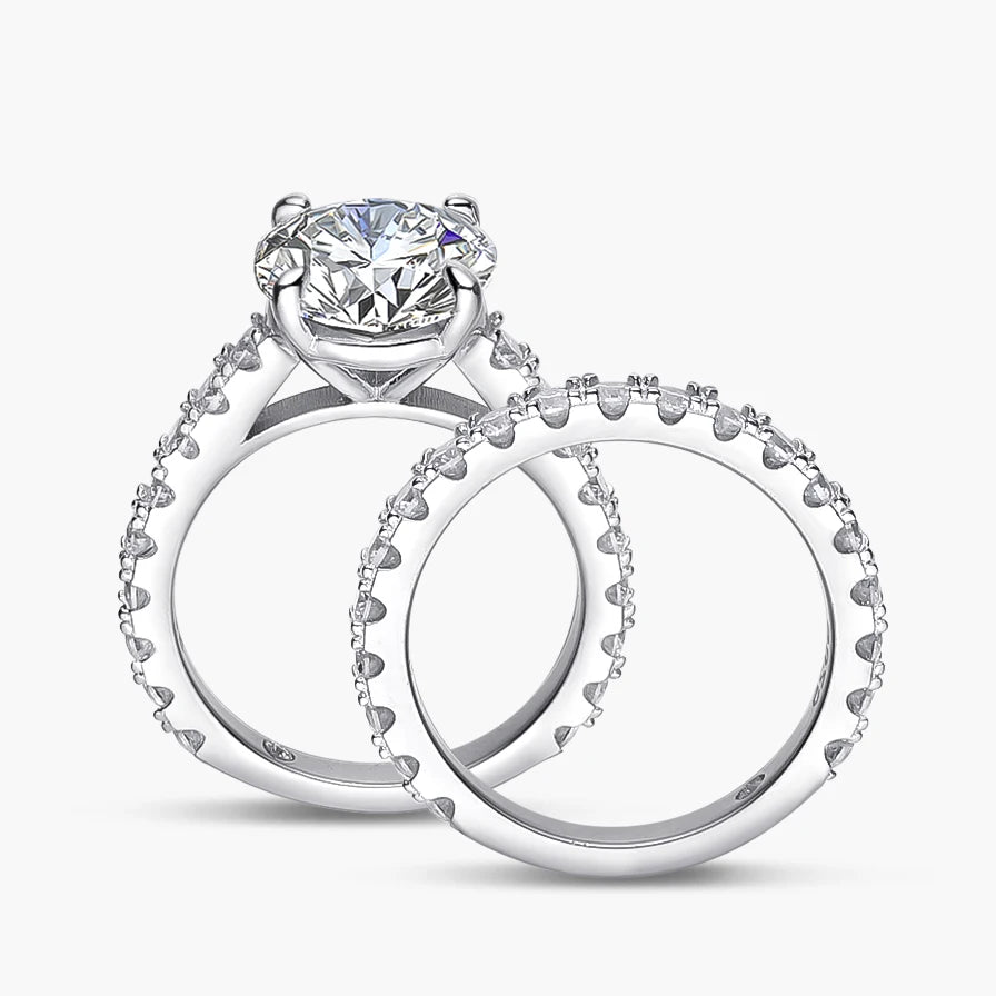 Round Moissanite Pavé Accents Engagement Ring With Band