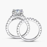 Round Moissanite Pavé Accents Engagement Ring With Band