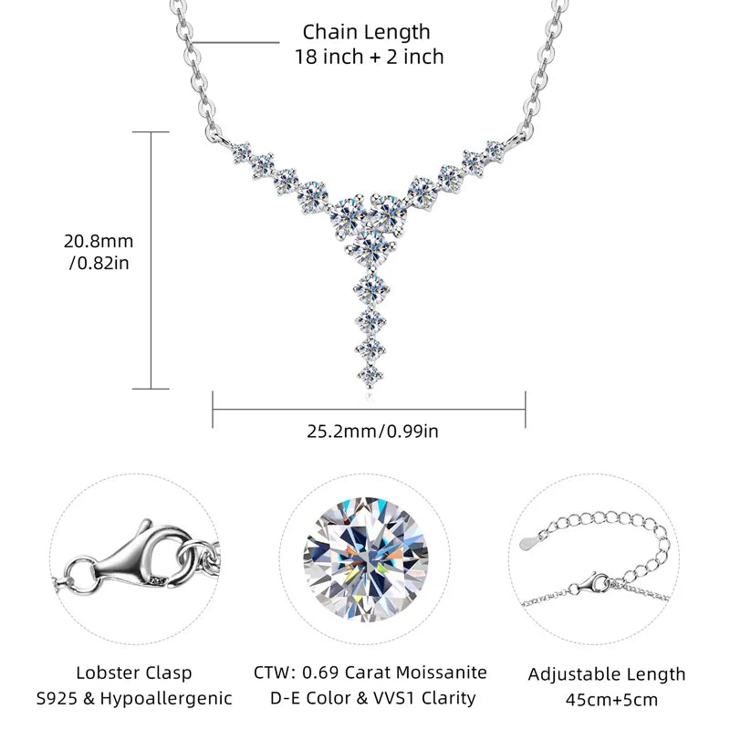 Real Moissanite Y-Shaped Sterling Silver Necklace