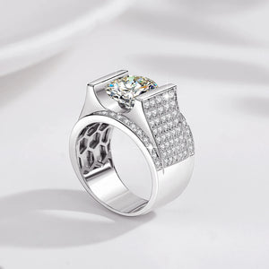 Fashion Round Moissanite Side Stone Sterling Silver Ring For Men