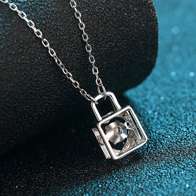 Real Moissanite Lock Shape Sterling Silver Necklace