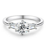 Three Stone Round Moissanite Six Prong Sterling Silver Wedding Ring