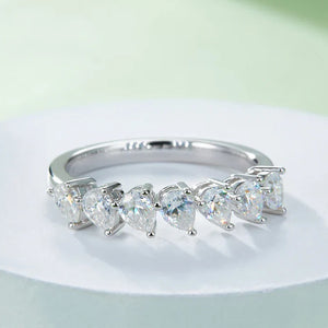 Seven Pear-Cut Moissanite Half Eternity Wedding Band Ring