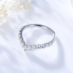 V-Shaped Moissanite Half Eternity Sterling Silver Wedding Band Stackable Ring