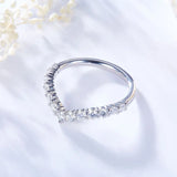 V-Shaped Moissanite Half Eternity Sterling Silver Wedding Band Stackable Ring