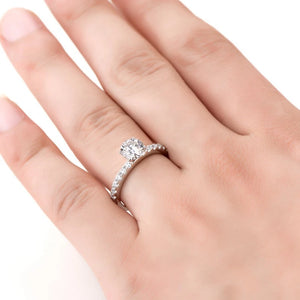 Solitaire Round Moissanite Four Prong Pave Engagement Ring