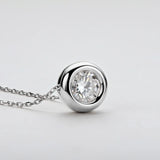 Real Moissanite Round Bezel Sterling Silver Necklace