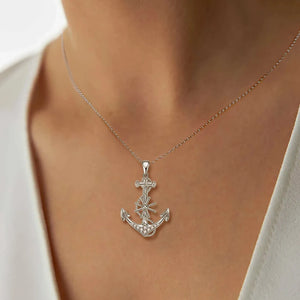 Real Moissanite Anchor Sterling Silver Necklace