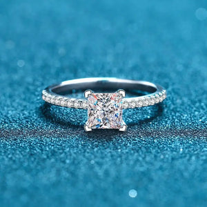 Cathedral Princess Cut Moissanite Pave Engagement Ring