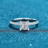 Cathedral Princess Cut Moissanite Pave Engagement Ring