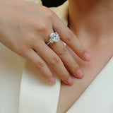 Three Stone Oval Moissanite And Half Moon Triple Pave Engagement Ring