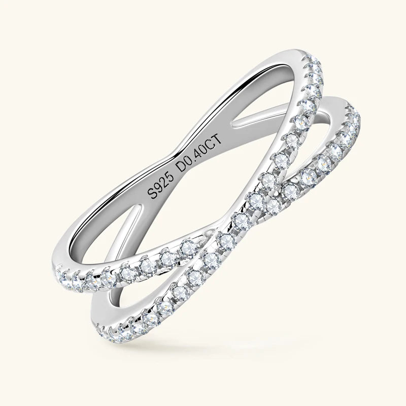 Criss-Cross Moissanite Pave Half Eternity Wedding Band Ring In Sterling Silver