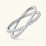 Criss-Cross Moissanite Pave Half Eternity Wedding Band Ring In Sterling Silver