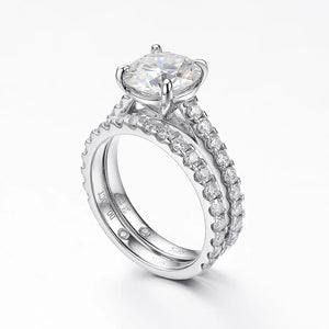 Round Moissanite Pavé Accents Engagement Ring With Band