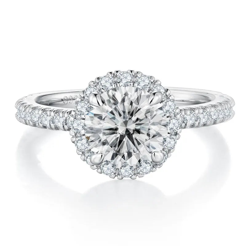 Round Halo Moissanite Pave Engagement Ring