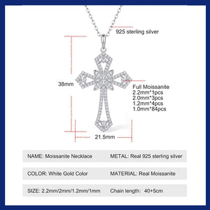 Real Moissanite Cross Sterling Silver Necklace