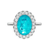 Halo Oval Cut Paraiba Tourmaline Sterling Silver Ring