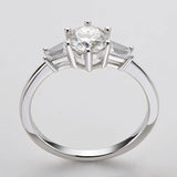 Three Stone Round Moissanite Six Prong Sterling Silver Wedding Ring