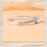 Round Moissanite Four Prong Side Stones Promise Engagement Ring