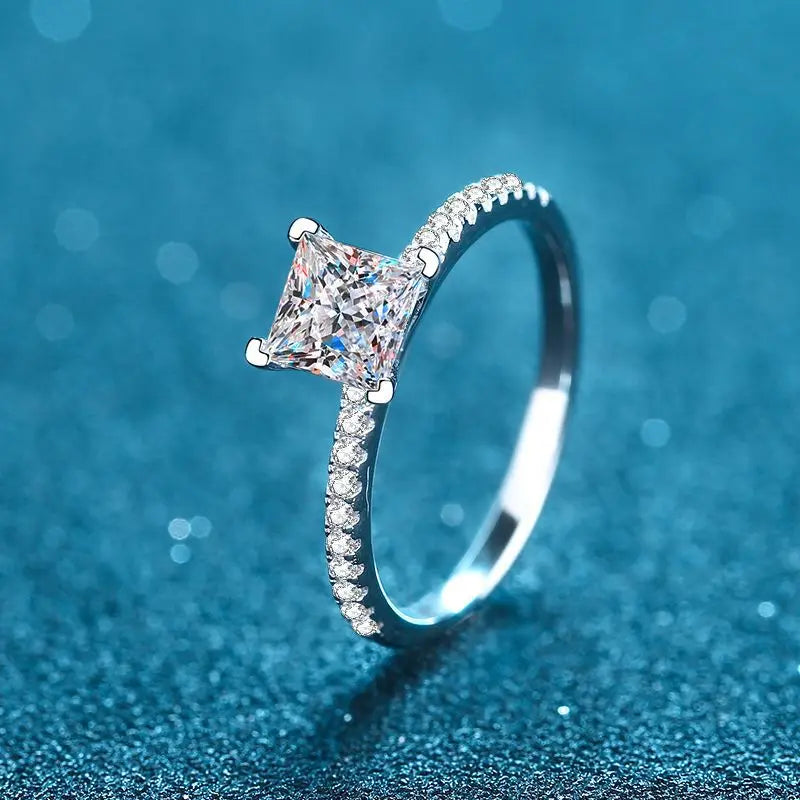 Cathedral Princess Cut Moissanite Pave Engagement Ring