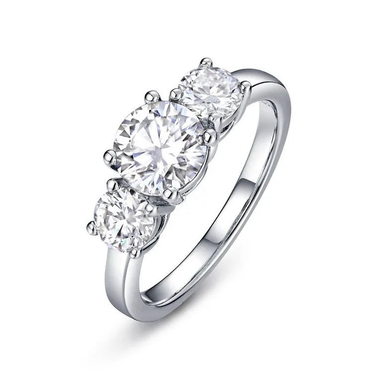 Classic Three Stone Round Cut Moissanite Engagement Ring