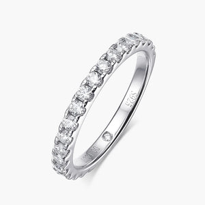 Round Moissanite Pavé Accents Engagement Ring With Band